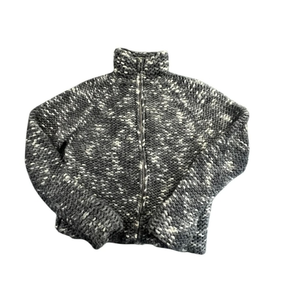 J. Crew Chunky Knit Wool Blend Zip Up Sweater Jacket Gray Speckled‎ Size L
